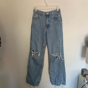 Zara Ripped Wide Leg Jeans